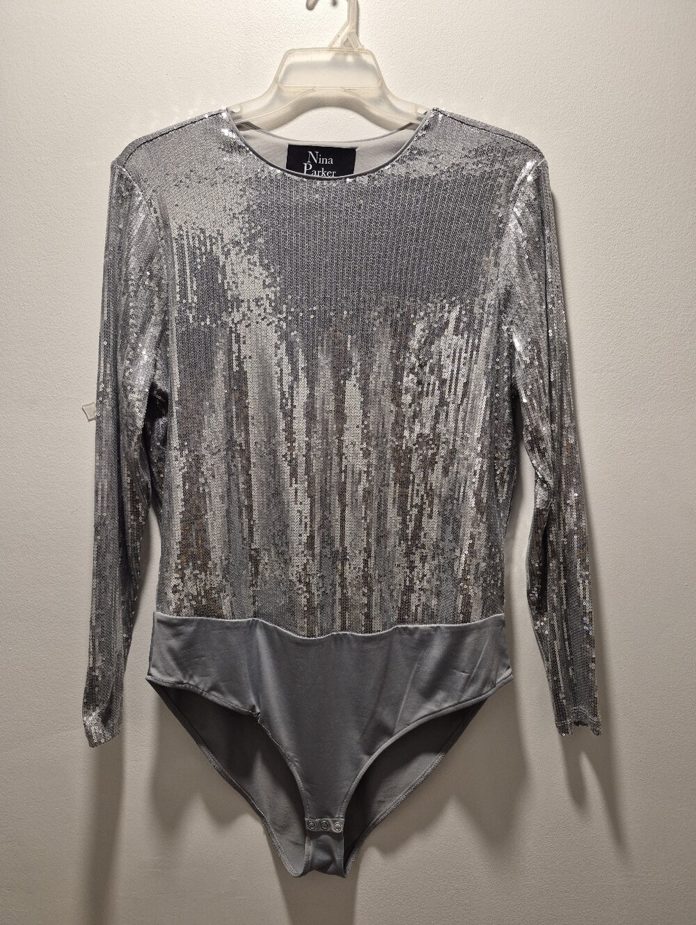 Nina Parker Sequins Bodysuit Plus Size 1X Silver
